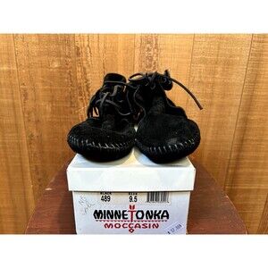 Minnetonka 489 Women's Moccasin US 9.5 Classic Fringe Softsole Black Suede
